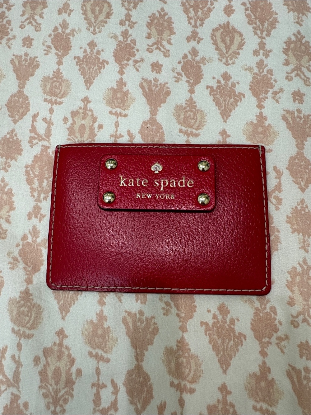 kate spade Red Leather Card Case with Gold Studs